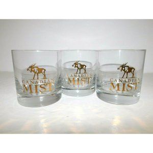 Set 3 Canada Mist Rye Whiskey MOOSE Low Ball Tumbler Glasses Gold Transfer NEW